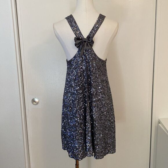 Alice + Olivia Silk Gray Blue Sequin A-line Shift Tank Mini Dress Size Small - Picture 6 of 13